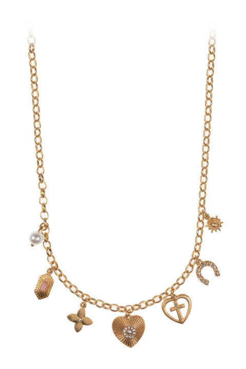 Heart Horseshoe Metal Mixed Charm Short Necklace