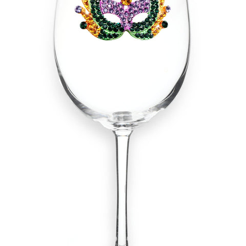 Mardi Gras Mask Jeweled Stemmed Wine Glass