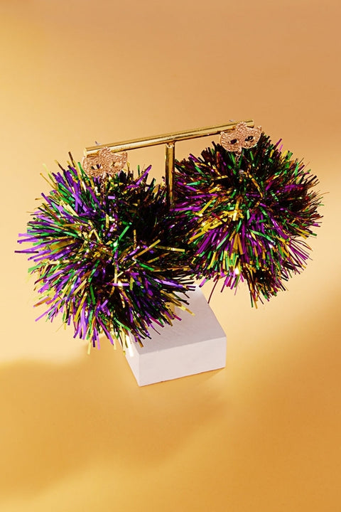 Crown Metalic Pompom Mardi Gras Post Earrings