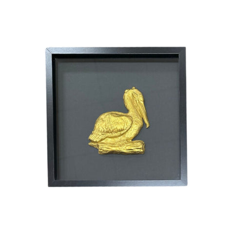Framed Ceramic Gold Pelican 12x12