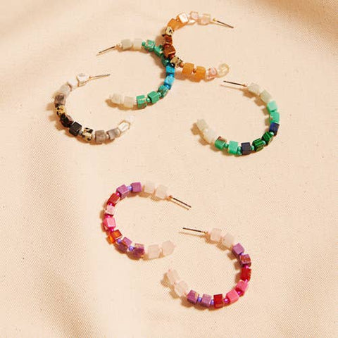 Shoreline Mixed Stone Bead Hoop Earrings
