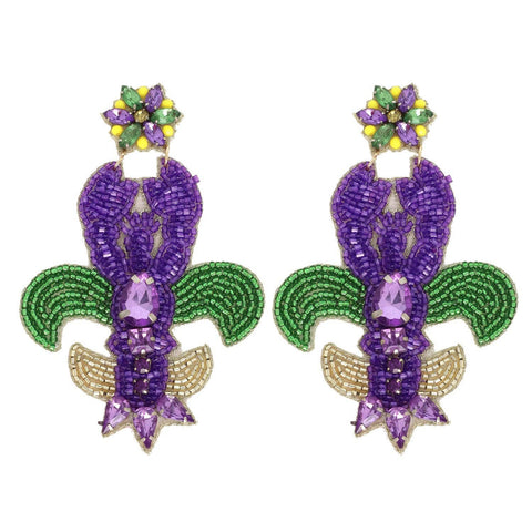 Mardi Gras Crawfish Gemstone Beaded Earrings - 318 Art & Frame