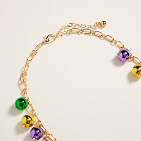 18 Inch Mixed Mardi Gras Charm Bead Chain Necklace
