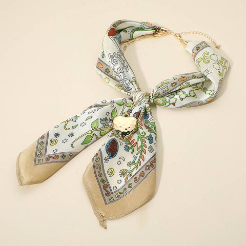 Hammered Metal Heart Pendant Chain Fabric Scarf Layered Necklace - 318 Art & Frame