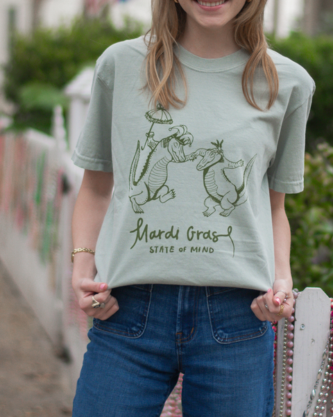Mardi Gras State Of Mind T-Shirt- Bay Leaf