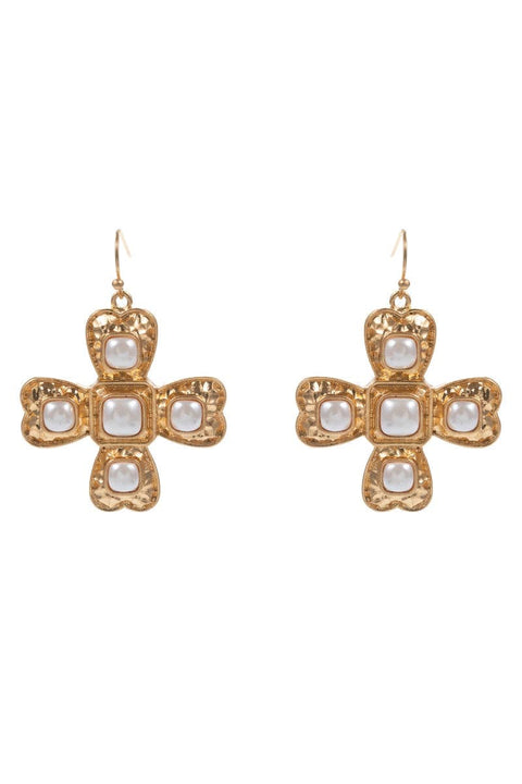 Cross W Cream Pearl Earrings