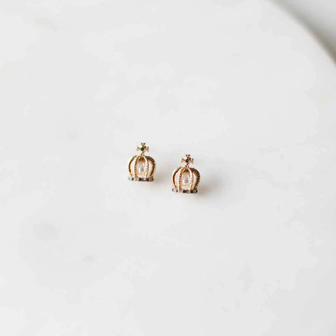 Crown Pearl Post Earrings