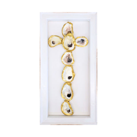 Gilded Oyster Cross in Open Frame 10"x20"