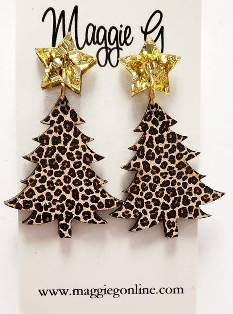 Leopard Christmas Tree Earrings
