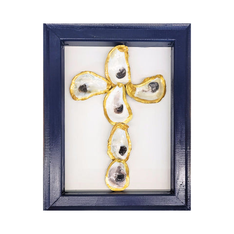 Gilded Oyster Cross in Open Frame 11"x14"