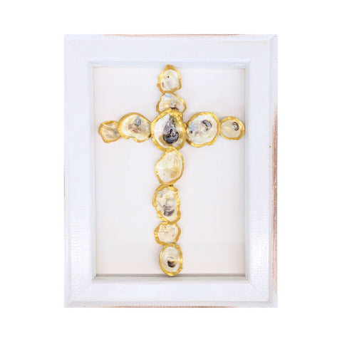 Gilded Oyster Cross in Open Frame 11"x14"