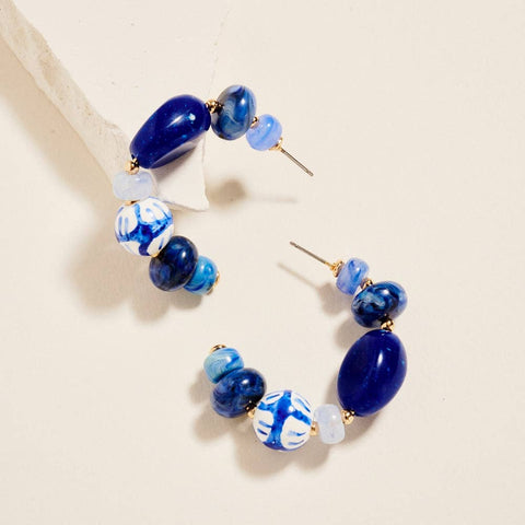Blue Grotto Ceramic Bead Hoop Earrings