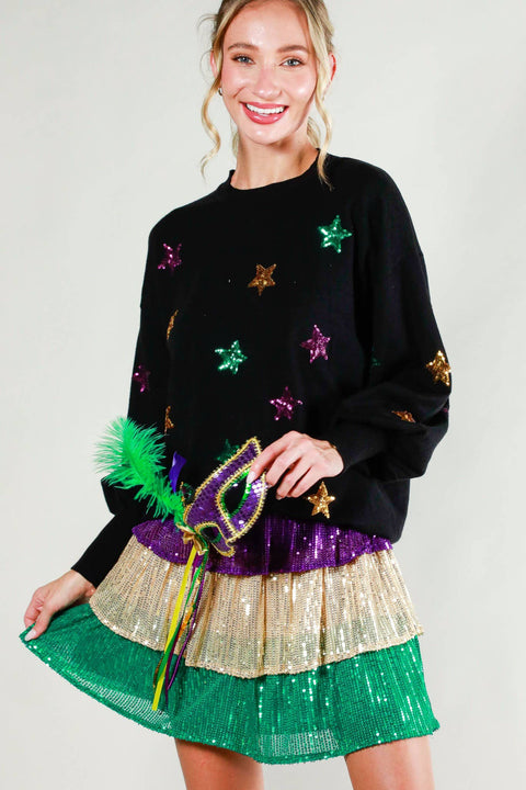 Star Sequin Mardi Gras Sweater