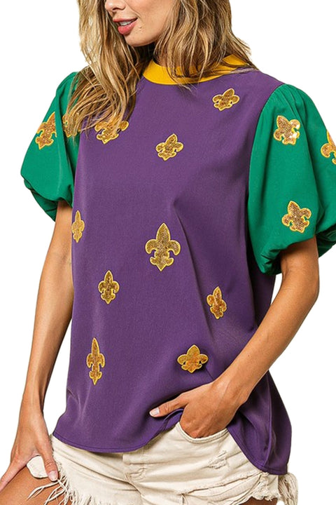 Sequin Fleur De Lis Mardi Gras Top