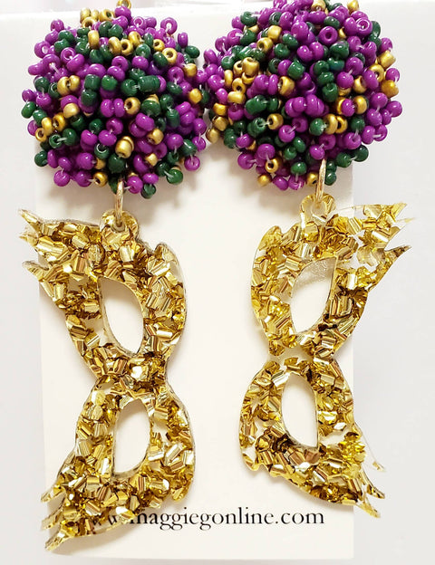 Beaded Mardi Gras Mask Earrings