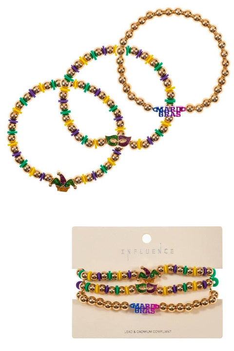 Mask Hat Enamel Mardi Gras Beads Stretch Braceletet