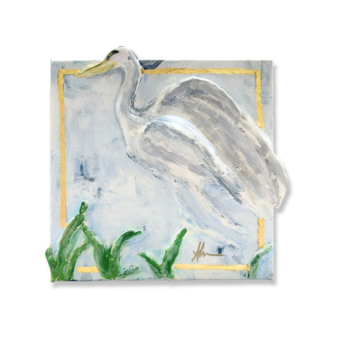 Blue Heron in Flight Paper Mache Art- 8x8