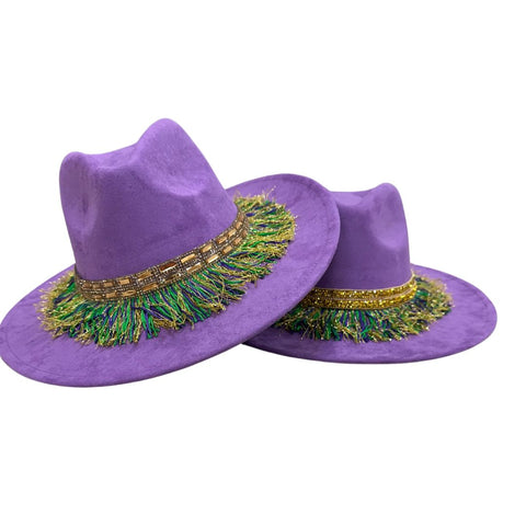 Lavender Mardi Gras Hat with Fringe