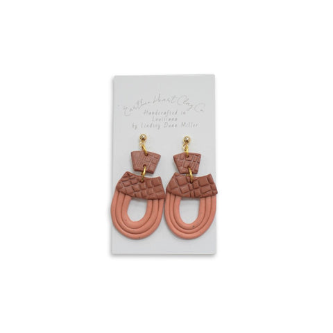 Earthen Heart Polymer Clay Earrings- Tan and Brown