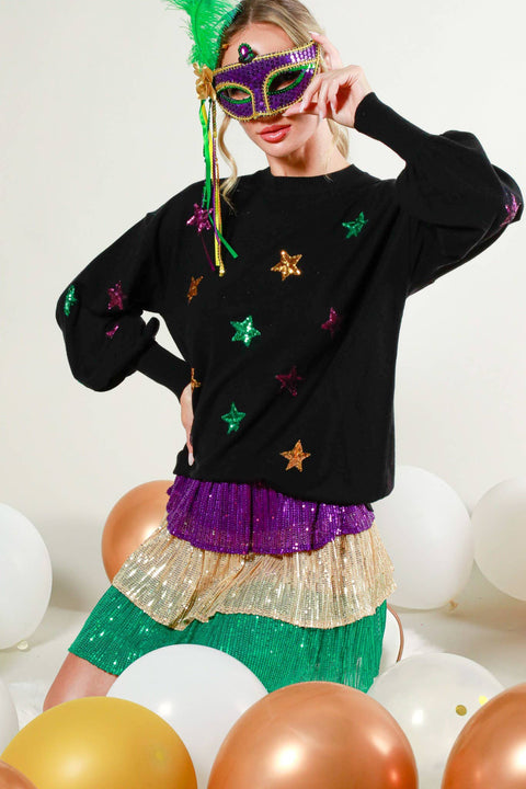 Star Sequin Mardi Gras Sweater