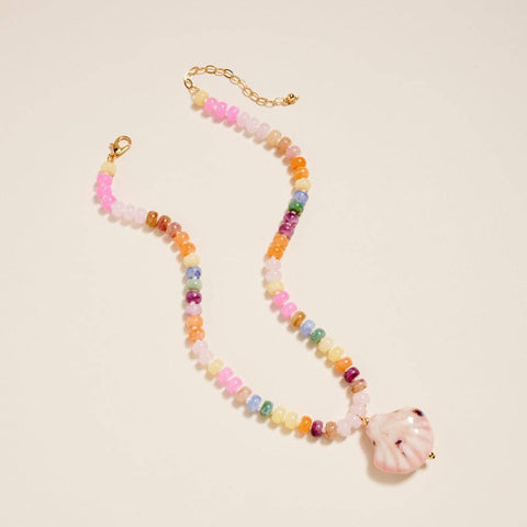 Ombre Beaded Necklace with Ceramic Seashell Pendant