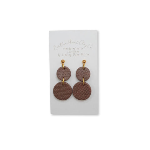 Earthen Heart Polymer Clay Earrings- Tan and Brown