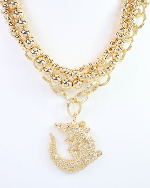 Bree Beaded Layered Necklace Alligator Gold