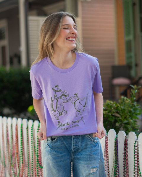 Mardi Gras State Of Mind T-Shirt- Dark Lavender