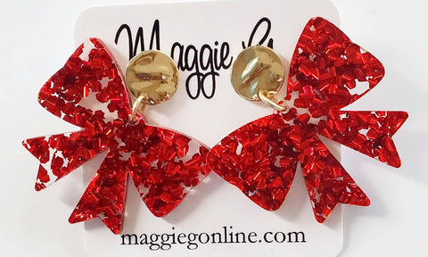 Red Glitter Christmas Earrings