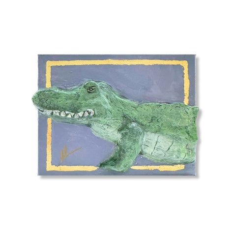 Blue Alligator Paper Mache Art- 6x8