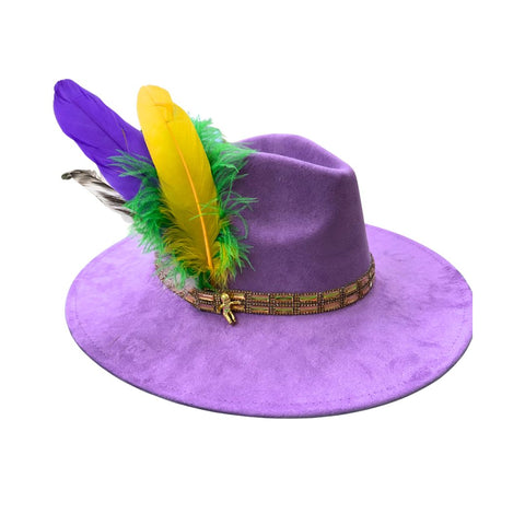 Lavender Mardi Gras Hat with Feathers