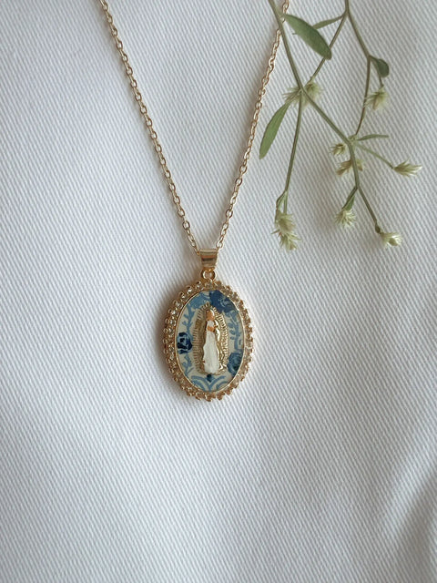 Mary in Blue China Necklace