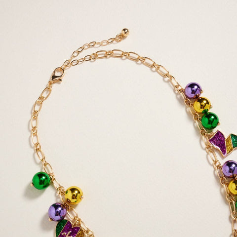 18 Inch Mixed Mardi Gras Charm Bead Chain Necklace