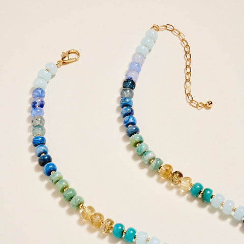 Washed Blue Resin Bead Heart Necklace - 318 Art & Frame