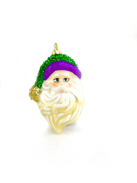 4.75" Mardi Gras Santa Head Ornament