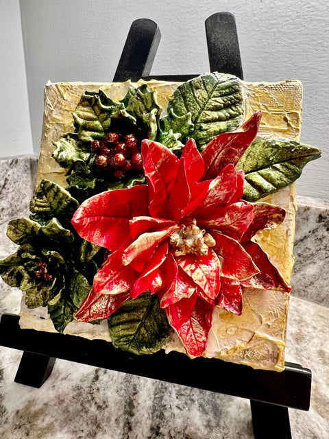 6X6 Christmas Poinsettia & Holly Red