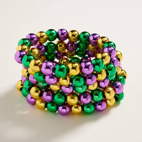 Metallic Mardi Gras Beaded Stretch Multi Bracelet