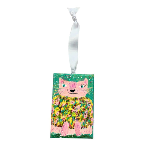 Cat in Sweater Canvas Ornament