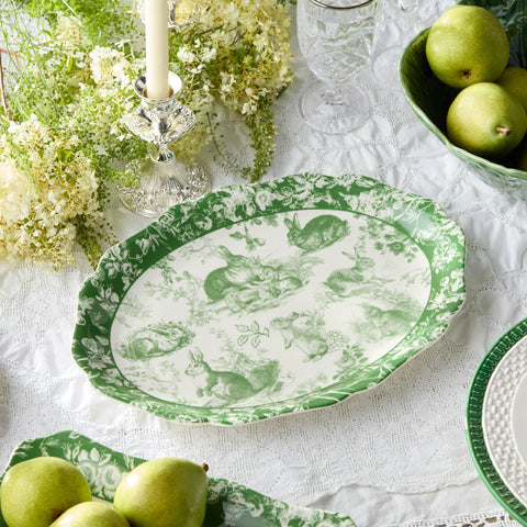 Bunny Garden Toile Oval Platter 16in x 12in - 318 Art & Frame