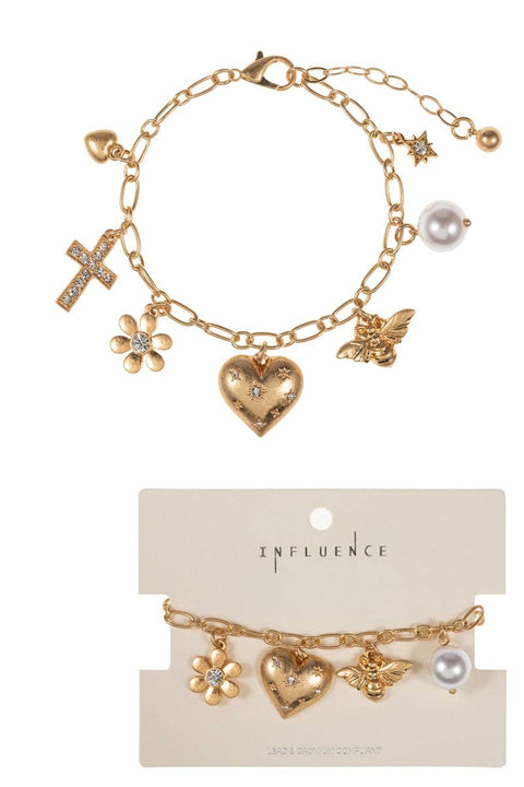 Bee Flower Metal Metal Mixed Charm Clasp Bracelet