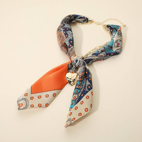 Hammered Metal Heart Pendant Chain Fabric Scarf Layered Necklace - 318 Art & Frame