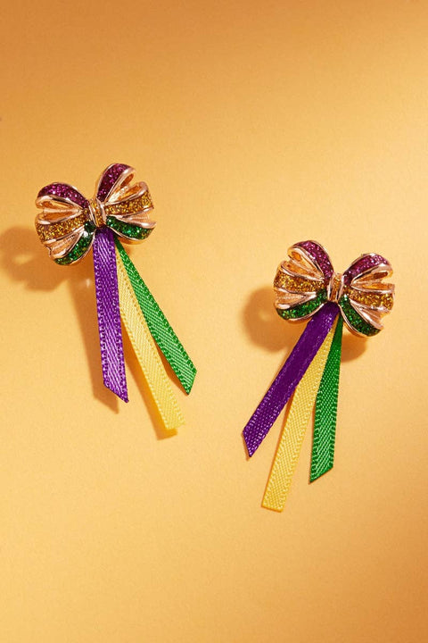 Mardi Gras Color Enamel Ribbon Post Earrings