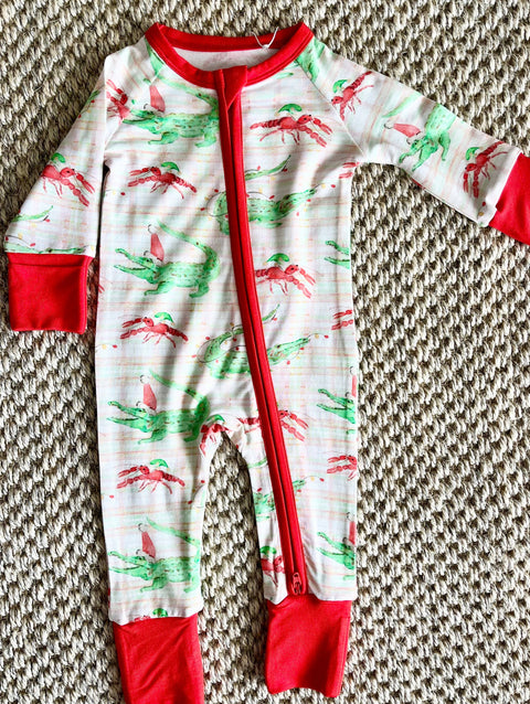 Gator/Crawfish Christmas Zipper Onesie