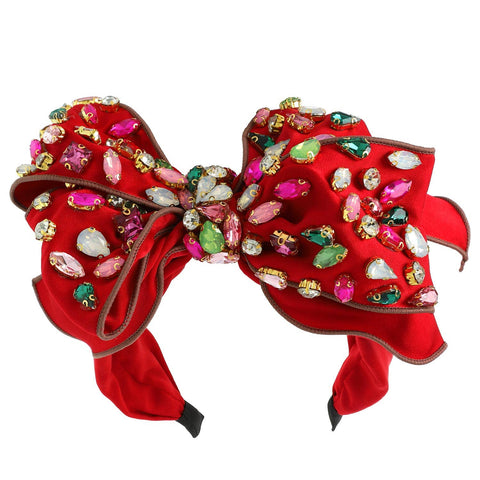 Holiday Gemstone Embellished Large Bow Headband - 318 Art & Frame