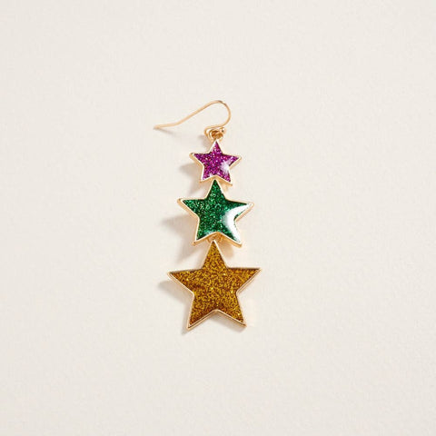 Mardi Gras Glittered Linked Star Hook Earrings