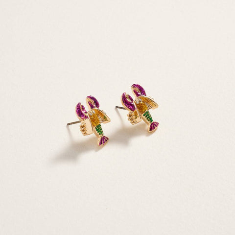 Mardi Gras Crawfish Rhinestone Post Earrings