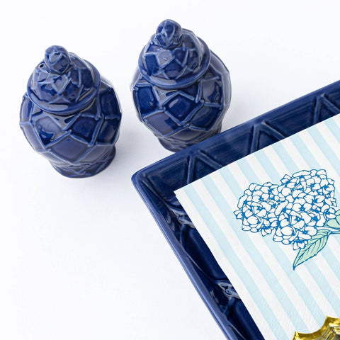 Navy Textured Ceramic Beverage Napkin Tray, styled - 318 Art & Frame
