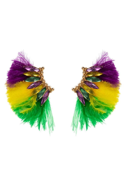 Wing Mardi Gras Feather Stones Post Earrings