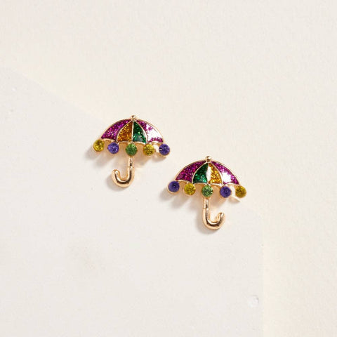 Mardi Gras Umbrella Rhinestone Post Earrings