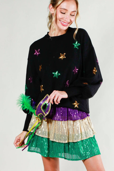 Star Sequin Mardi Gras Sweater